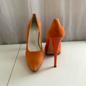 1969 Made In Italy Orange Leather/Suede Heels